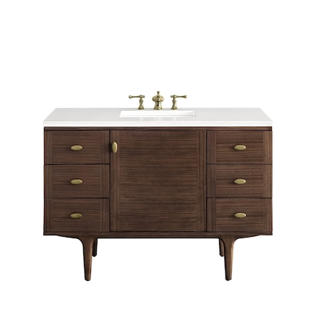 James Martin Vanities Amberly 48in Single Vanity, Mid-Century Walnut w/ 3 CM White Zeus Top 670-V48-WLT-3WZ